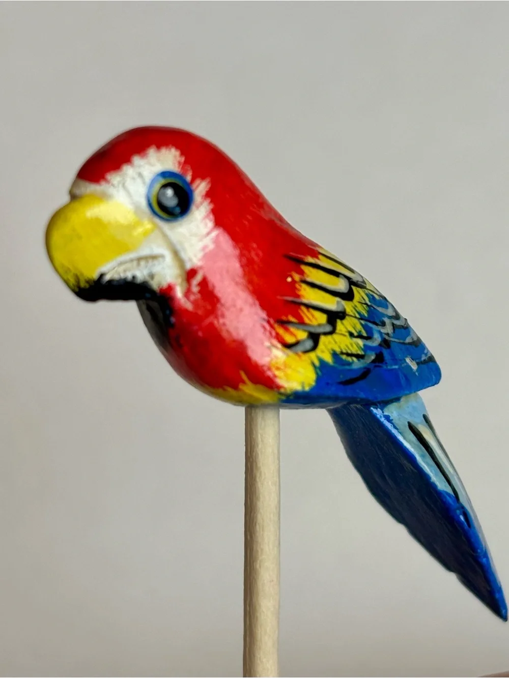 Hand-Painted Wooden Parrot Cocktail Picks with Bamboo Holder Set of 12 Tropical